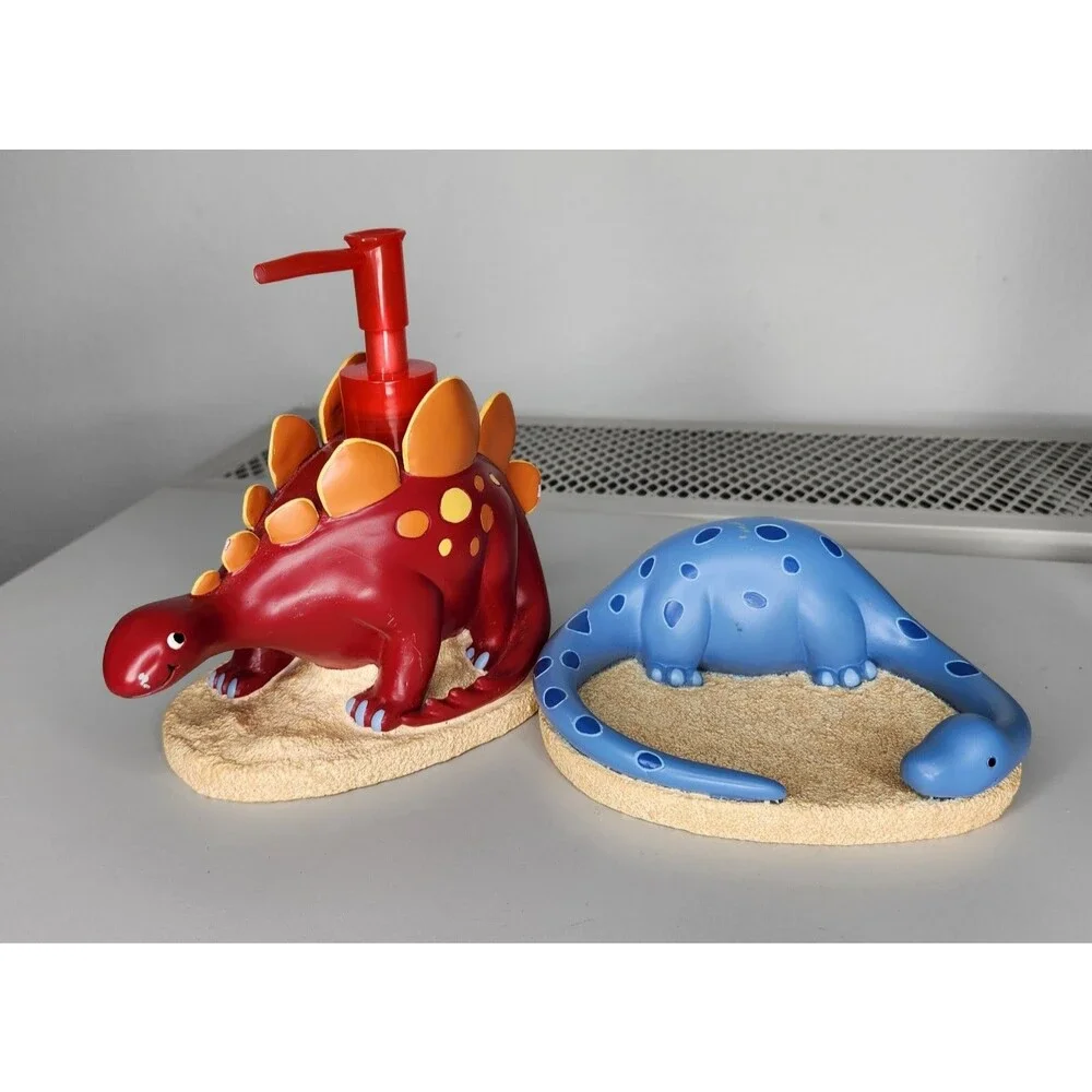 2007 Dino Walk Stegosaurus & Brontosaurus Bathroom Kids Soap Dish & Dispenser